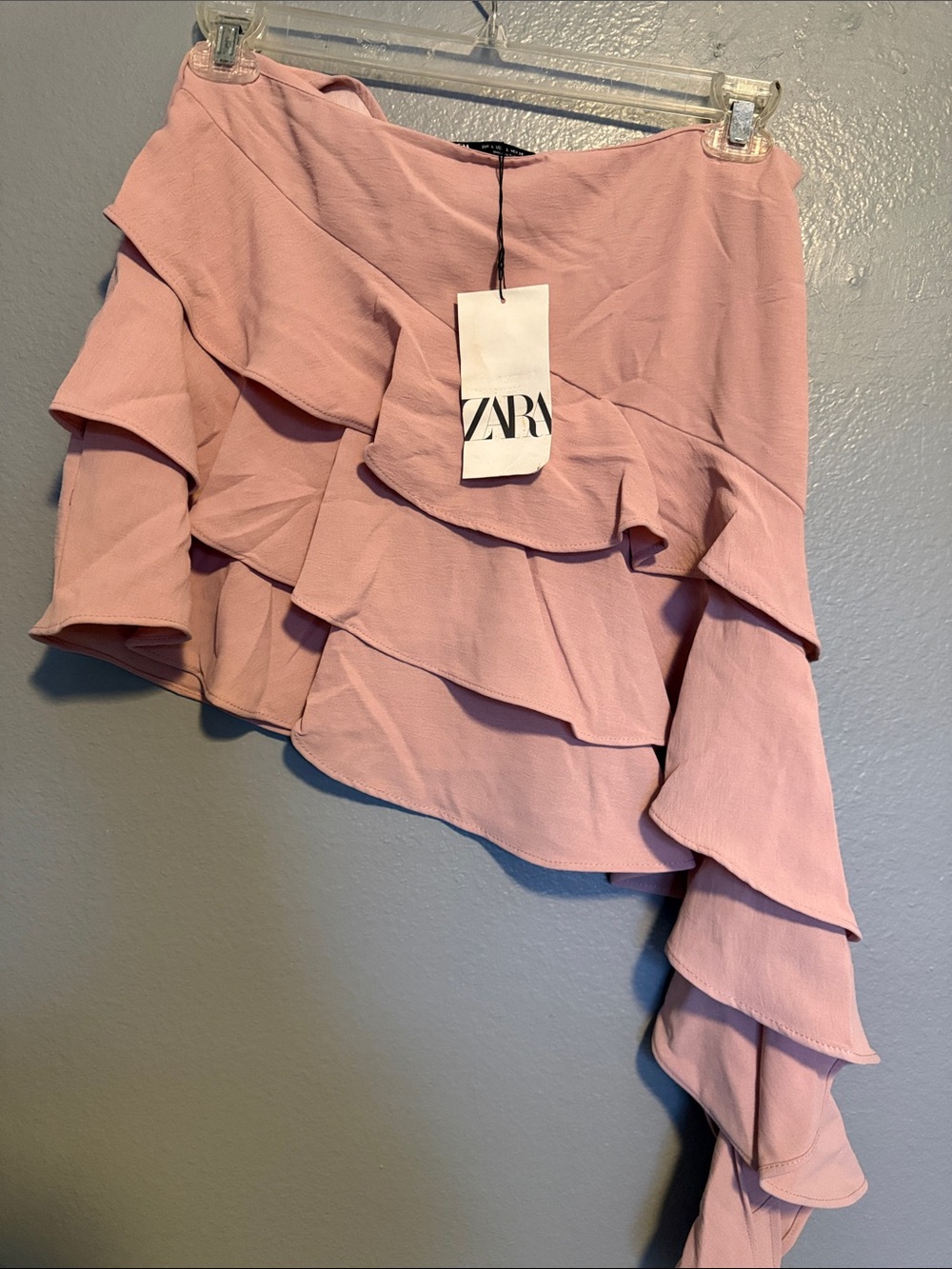 ZARA Dusty Pink Asymmetric Ruffle Mini Skirt